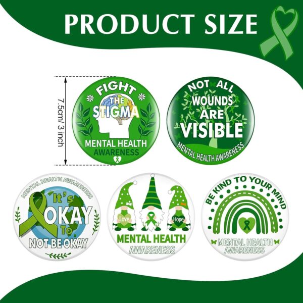 Inbagi 100 Pieces 3 Inch Mental Health Awareness Buttons Pins Bulks Metal Round Badges with Individual Packaging for Men Women Hats Backpack Jackets