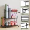 Hadulcet Yoga Mat Storage Rack, Stable Home Gym Storage for Dumbbells, Kettlebell, Workout Equipment Storage Organizer with Removable Hooks, Yoga Mat Holder for Easy to Move