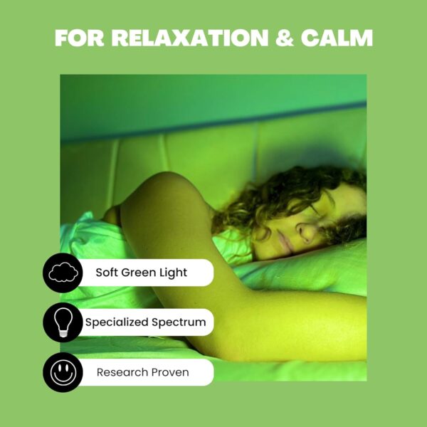 NorbRELIEF Leaf - Soft Green Forest Bathing LED Light Bulb for Meditation, Relaxation, Migraine, Pain Relief and Calm - A19 Standard Base - Patent Pending Non-Drug Pain Relief. Green Light Therapy.