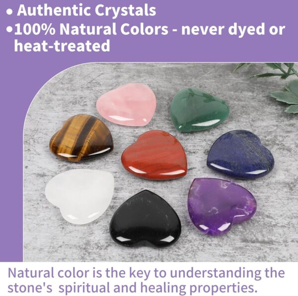 NatureWonders 8 Crystal Hearts 1.4" (Booklet, Pouch, Gift Box) Chakra Stone, Healing Crystal, Palm Thumb Stone, Powerful & Popular, All Natural, Finished with Beeswax, Meditation, Energy Healing Reiki