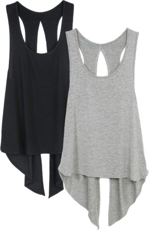 icyzone Tie Back Yoga Tops for Women, Lightweight Workout Athletic Tanks, Breathable Gym Shirts