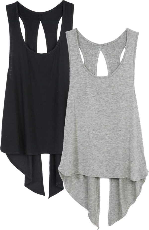 icyzone Tie Back Yoga Tops for Women, Lightweight Workout Athletic Tanks, Breathable Gym Shirts