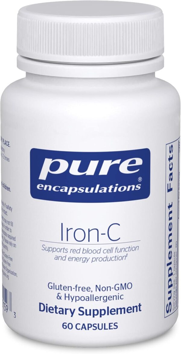 Pure Encapsulations Iron-C - 15 mg - 175 mg Vitamin C - Red Blood Cell Support* - Energy Production - Highly Bioavailable Iron Pill - Gluten Free & Vegan - 60 Capsules