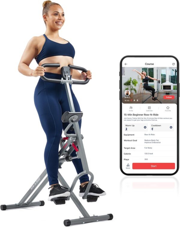 71rnASQBkL._AC_SL1500_.jpg Sunny Health & Fitness Row-N-Ride PRO, Full Body Combo Squat Machine w/Optional Resistance Band, Easy Setup Ab Workout Exercise Equipment for Home, Whole Body Cardio, Optional SunnyFit App Connection