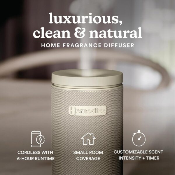 Homedics SereneScent Mini Fabric Rechargeable Waterless Diffuser, Cordless Aromatherapy Device, Use with SereneScent Oil 15ml (Sold Separately), Adjustable Mist Intensity & Ambient Light, Beige