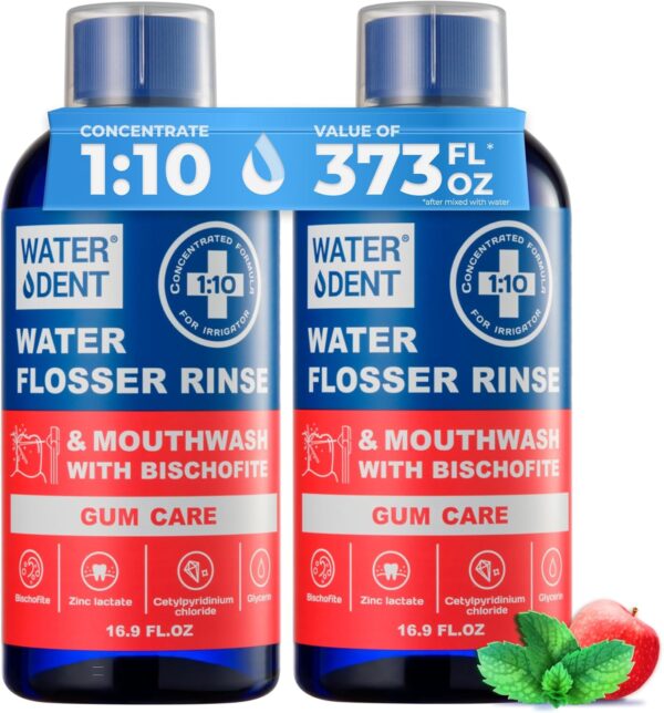 Concentrated Irrigant, Gum Care | Water flosser Rinse & mouthwash| Add to Water Flossers | Fruit Flavor | Pack of 2 = 372 fl.oz | Alcohol Free, Fluoride Free. Made in USA