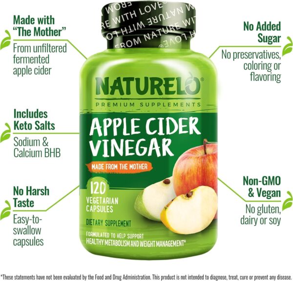 71sfxHRGYL._AC_SL1500_.jpg NATURELO Apple Cider Vinegar Capsules - Natural ACV with Mother Supplement for Men & Women for Detox, Cleanse and Weight Management - 120 Vegan Capsules