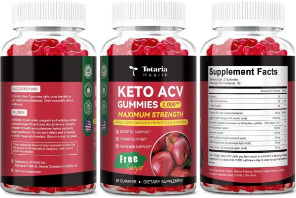 2 Pack Keto ACV Gummies - 4000mg Apple Cider Vinegar Gummies Sugar-Free with Probiotics, B12, Keto Supplements for Women & Men 240 Gummies