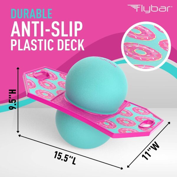 Flybar Pogo Trick Ball for Kids, Trick Bounce Board for Boys and Girls Ages 6+, Up to 160 lbs, Includes Pump, Easy to Carry Handle, Durable Plastic Deck Indoor, Outdoor Toy Pogo Jumper (Donut)