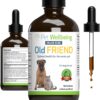 Pet Wellbeing Old Friend for Senior Dogs & Cats- Supports Immune System Health, Joint Mobility, Healthy Energy Levels, Alfalfa, Reishi - Veterinarian-Formulated Herbal Supplement 4 oz (118 ml)