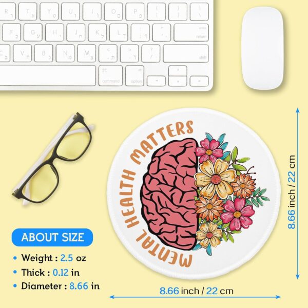 YAZMEEN Funny Brain Mousepad，Mental Health Matters Mouse Pad with Stitched Edge Non-Slip Rubber Base，Office Gift Home Office Computer Desk Accessories，Round Mouse Mat for Laptop Gaming Supplies