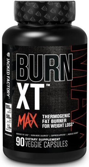 Jacked Factory Burn-XT Max - High-Performance Thermogenic Fat Burner & Appetite Suppressant for Weight Loss w/PurCaf Organic Caffeine, MitoBurn, Green Tea, Acetyl L Carnitine & More - 90 Capsules