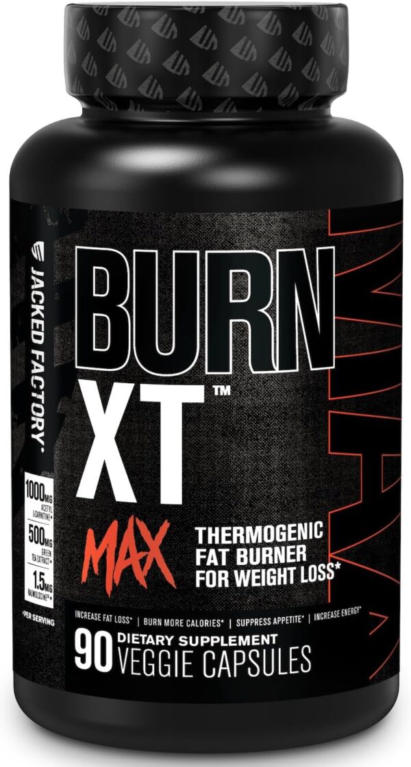 Jacked Factory Burn-XT Max - High-Performance Thermogenic Fat Burner & Appetite Suppressant for Weight Loss w/PurCaf Organic Caffeine, MitoBurn, Green Tea, Acetyl L Carnitine & More - 90 Capsules