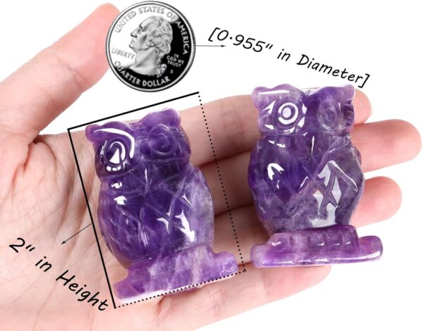 QINJIEJIE 2" Amethyst Owl Decor Crystals Stone Figurines Carved Gemstone Owls Statue Healing Home Room Sculpture Natural Lucky Owl Decorations Cute Purple Office Desk for Women Men