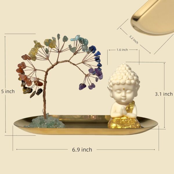7 Chakra Healing Crystal Tree Gold Small Buddha Decor Gifts for Women,Small Buddha Statues Home Decor, Yoga Meditation Accessories Zen Spiritual Room Home Shelf Decor Feng Shui Good Luck