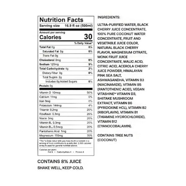 Barcode Premium Sports Hydration Drink - No Added Sugar - Adaptogen Drink with Electrolytes, Black Cherry, 12 Pack - Plant-Based Beverage - 12 Vitamins & Minerals - Ashwagandha & Magnesium