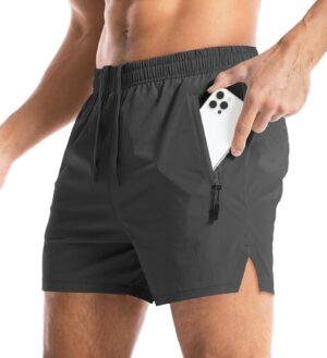 Aolesy Men's Gym Shorts Linerless & Liner - 5" Quick Dry Workout Running Shorts with Zip Pockets Sports Athletic Shorts