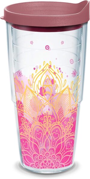Tervis Made in USA Double Walled Yoga Lotus Flower Insulated Tumbler Cup Keeps Drinks Cold & Hot, 24oz, Clear