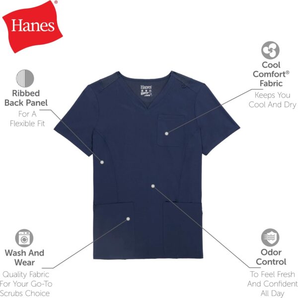 Hanes Women's Scrubs Healthcare Top, Moisture-Wicking Stretch Scrub Shirts, Ribbed Back Panel