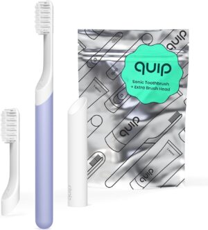 quip Sonic Toothbrush for Adults with Timer - Includes Extra Brush Head and Travel Cover Mount - Electric, Soft Bristle Refill Head, Plastic Handle, 3 Month Battery Life - Travel Toothbrush - Lavender