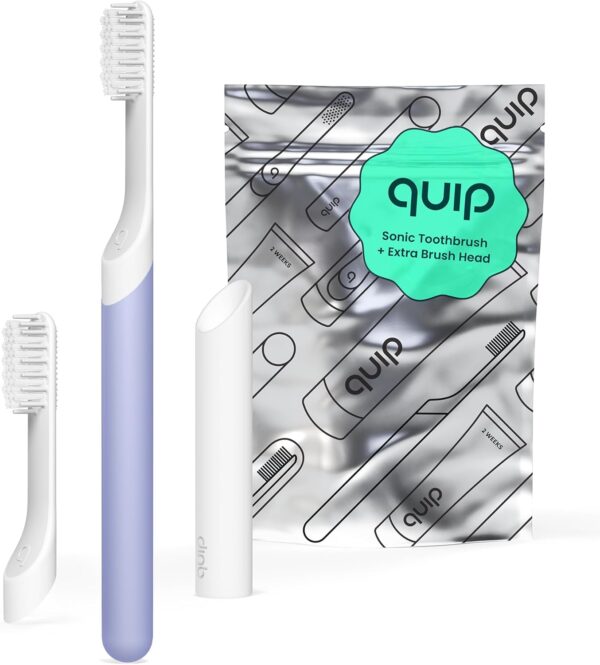 quip Sonic Toothbrush for Adults with Timer - Includes Extra Brush Head and Travel Cover Mount - Electric, Soft Bristle Refill Head, Plastic Handle, 3 Month Battery Life - Travel Toothbrush - Lavender