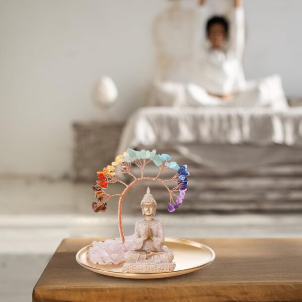 INNOLITES 7 Chakra Crystal Tree and Buddha Statue Set, Yoga Meditation Decor, Money Tree and Buda Statue for Home Living Room Office Shelf Decor Wealth and Luck