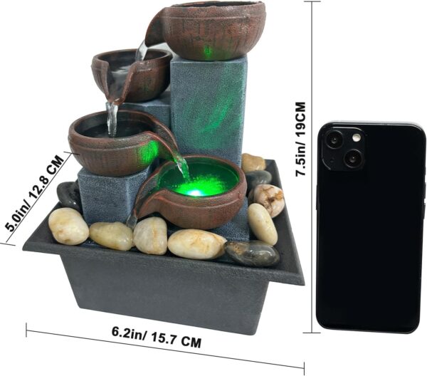 Small Indoor Relaxation Tabletop Fountain and Waterfall, Zen Meditation Waterfall Feature with Color LED Light & Natural River Rocks, Waterfall Decor for Home Office Bedroom Living Room (Style 1)