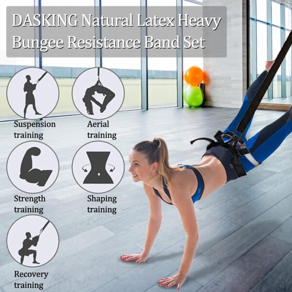 DASKING Natural Latex Heavy Bungee Resistance Band Set Gravity Yoga Bungee Cord Resistance Belt Set 4D Bungee Dance Rope Workout Fitness Home Gym Professional Training Equipment for Better Stretching