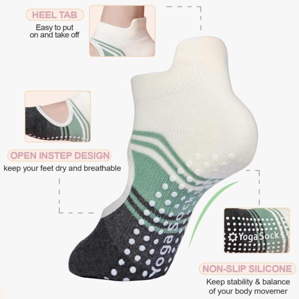 4 Pairs Grip Yoga Pilates Socks for Women ，Non-slip Yoga Athletic Socks with Grip Socks for Yoga Ballet Barefoot Workout Anti Skid