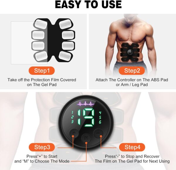 ABS Stimulator Workout Equipment, Ab Machine USB Rechargeable Gear for Abdomen/Arm/Leg, Strength Training Equipment for Men and Women