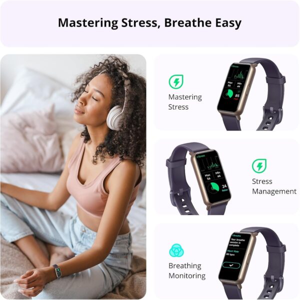 AKAGEAR Fitness & Activity Tracker with Sleep and Blood Oxygen Monitoring, 24/7 Heart Rate Stress Index and Respiratory Training 1.58" AMOLED Display 5ATM Waterproof and More Purple