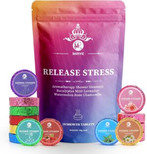 Shower Steamers Aromatherapy for Women or Men, Organic with Chamomile Rose Lavender Mint Watermelon Eucalyptus Essential Oil, 18-Pack Shower Bombs Birthday Gift