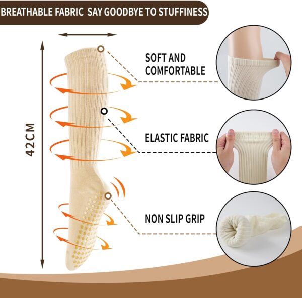 Grip Pilates Socks for Women,4 Pack Long Scrunch Socks, Non-slip Knee High Slouch Yoga Socks,Girl Crew Sticky Socks