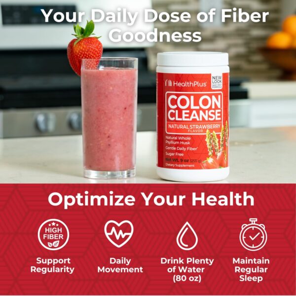 Health Plus Colon Cleanse Digestive Support | Natural Sweetener without Artificial Flavors | Daily Fiber for Toxin Elimination To Reduce Bloating | Strawberry Flavor | 9 Ounces, 36 Servings