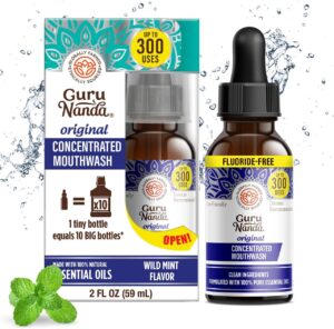 GuruNanda Concentrated Mouthwash (2 fl oz), Fluoride-Free, Mint Mouthwash with Natural Essential Oils, Supports 300 Rinses, Aids in Fresh Breath