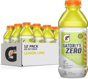 Gatorlyte Zero Electrolyte Beverage, Lemon Lime, Zero Sugar Hydration, Specialized Blend of 5 Electrolytes, No Artificial Sweeteners or Flavors, 20 Fl Oz Bottles (Pack of 12)