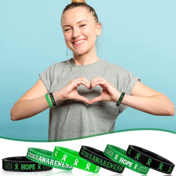 Sosation Mental Health Awareness Bracelet Green Awareness Ribbon Silicone Bracelets with Inspirational Saying Unisex Depression Bracelet for Women Men, 6 Styles