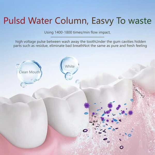 Water Dental Flosser Teeth Irrigator with 3 Modes Cordless Water Teeth Cleaner with 4 Replace Sprinkler Head IPX7 Waterproof Rechargeable Portable for Travel Home Braces Bridges Care