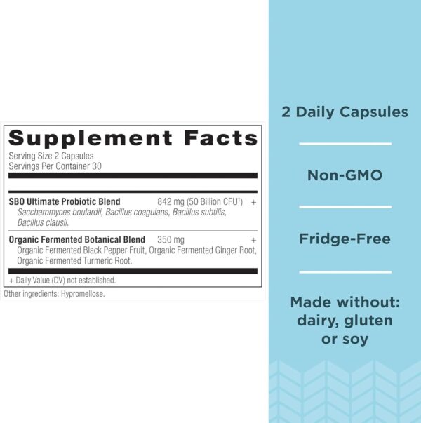 Ancient Nutrition Probiotics, SBO Probiotics Ultimate 50 Billion CFUs*/Serving, Digestive and Immune Support, Gluten Free, Ancient Superfoods Blend, Shrink-Wrapped 60 Capsules (2 Pack)
