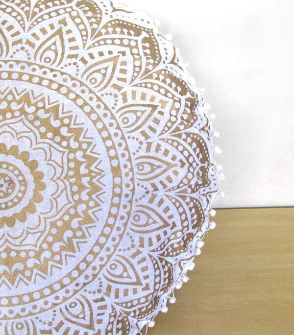 CRAFT KALA 32 Inch Meditation Floor Pillow Cover Round Pillow Seating Hippie Decorative Adults Bohemian Mandala Cushion Cover Outdoor Living Room Throw Ottoman Poufs Cover (White Gold Ombre)