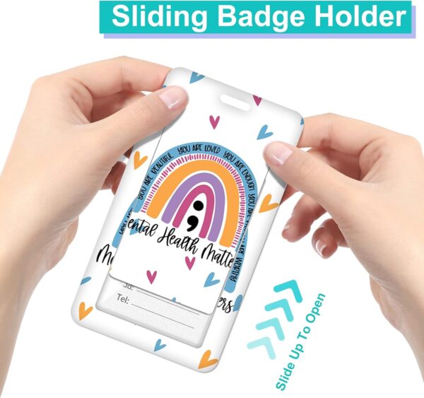 Plifal ID Badge Holder with Lanyard and Retractable Badge Reel Clip, Rainbow Mental Health Matters Card Name Tag Lanyard Vertical ID Protector Bage Clips for Nurse Nursing Psychologist Doctor Student