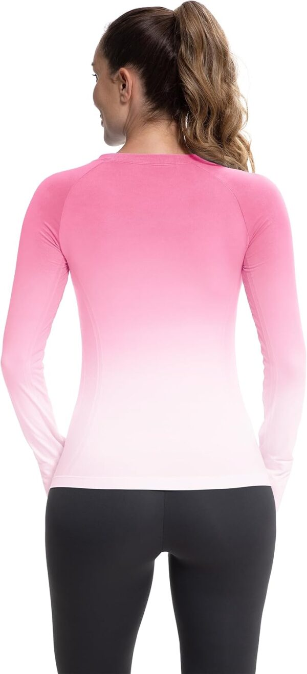 MathCat Long Sleeve Workout Tops for Women, Gradient Running Athletic Shirts, Seamless Breathable Tops with Thumb Holes