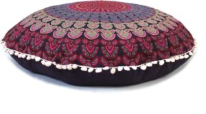 Large Round seat Floor Cushion Chair Ottoman Cover Pouf Pillow Meditation Floor Cushions for Adults Seating pouffe Ottoman Throw Covers Craft Room Furniture for Sitting Cover 22 Inches (Pink)