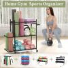 Hadulcet Yoga Mat Storage Rack, Stable Home Gym Storage for Dumbbells, Kettlebell, Workout Equipment Storage Organizer with Removable Hooks, Yoga Mat Holder for Easy to Move