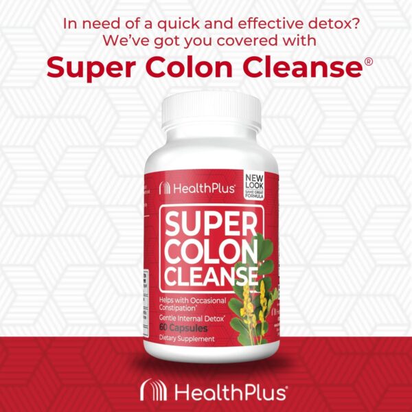 Health Plus Super Colon Cleanse 15 Day Supply of Gentle Gut Cleanse Detox, Psyllium Husk, Probiotics for Constipation Relief & Digestive Support, 60 Capsules
