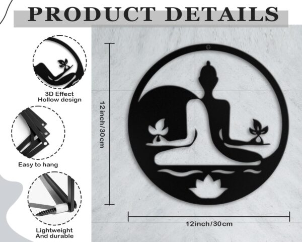 Kas Home Metal Zen Wall Decor Iron Buddha Wall Art Zen Lotus Spiritual Meditation Decor for Living Room Bedroom Yoga Studio Office Wall Décor (Black, 12x12inch)