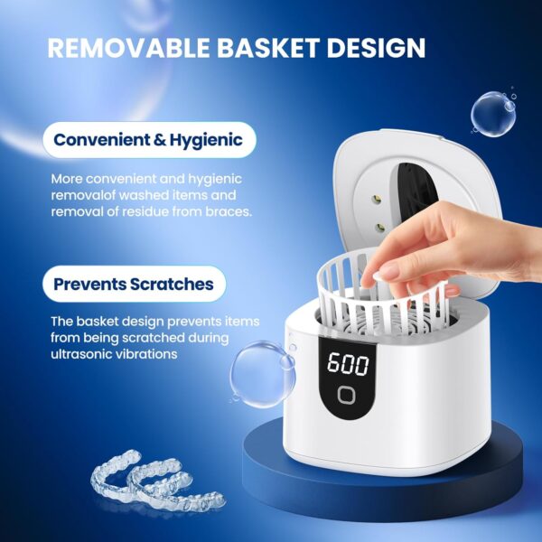 Ultrasonic Retainer Cleaner, 45kHz Retainer Cleaner Machine with 4 Modes Digital Timer, 200ML Denture Cleaner with Mouth Guards, Braces, Toothbrush Heads, Jewelry