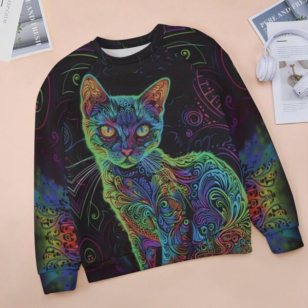 ZOCAVIA Women's Y2K Art Cat Sweatshirts Fall Abstract Cat Graphic Pullover Tops Long Sleeve Oil Painting Cat Printed T Shirts