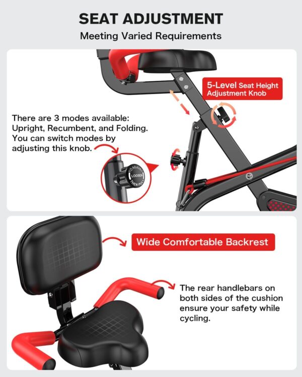 pooboo Folding Exercise Bike, Foldable Fitness Stationary Bike Machine, Upright Indoor Cycling Bike, Magnetic X-Bike with 8-Level Adjustable Resistance, Bottle Holder & Back Support Cushion for Home Gym Workout