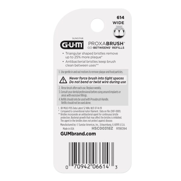 GUM Proxabrush Go-Betweens Refills - Wide - Compatible with GUM Permanent Handle - Reusable Interdental Brushes - Soft Bristled Dental Picks, 8ct(6pk)